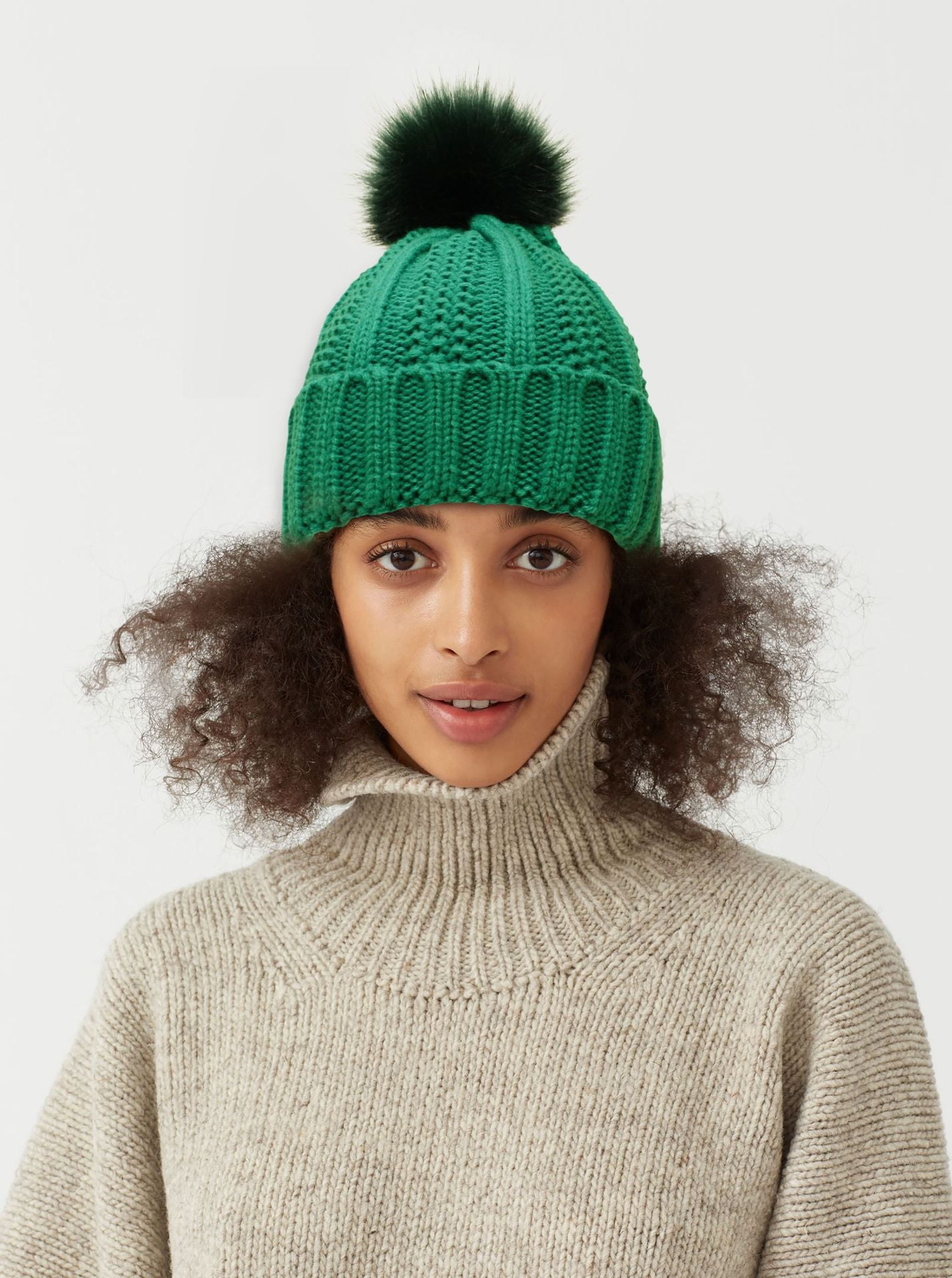 Women’s Winter Knit Beanie with Faux Fur Pom-Pom