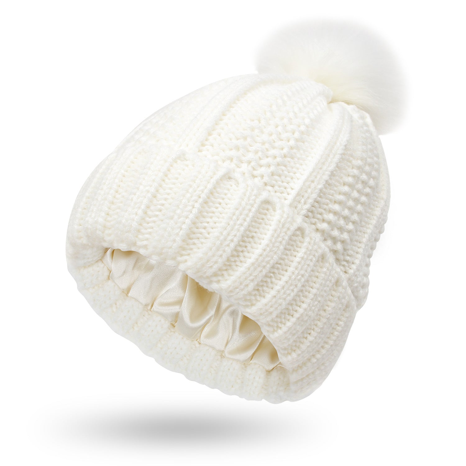 Women’s Winter Knit Beanie with Faux Fur Pom-Pom