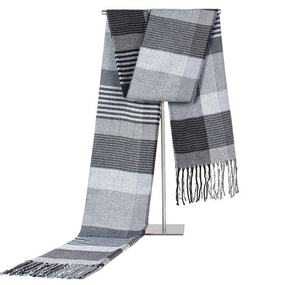 Autumn And Winter New Korean Style Plaid Middle-aged And Elderly Men's Scarf Cashmere-like Warm Scarf Gifts Promotional Products