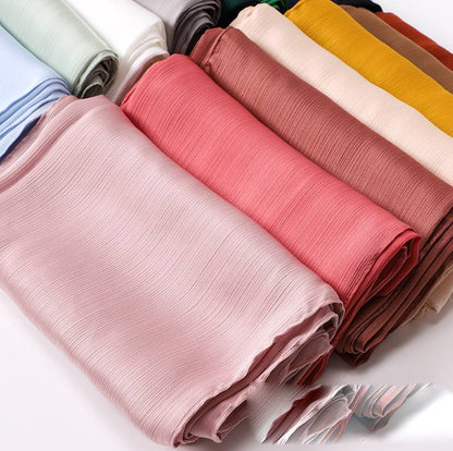 Satin Natural Pleated Scarf Malaysian Women's Scarf