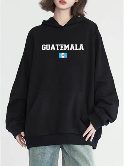 Guatemala Flag Graphic Kangaroo Pocket Hoodie - Casual Long Sleeve Hooded Pullover Sweatshirt For Women, Versatile All-Season Top