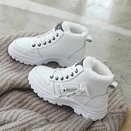 Fleece Lace-up Boots Winter Warm Short Plush High-top Shoes