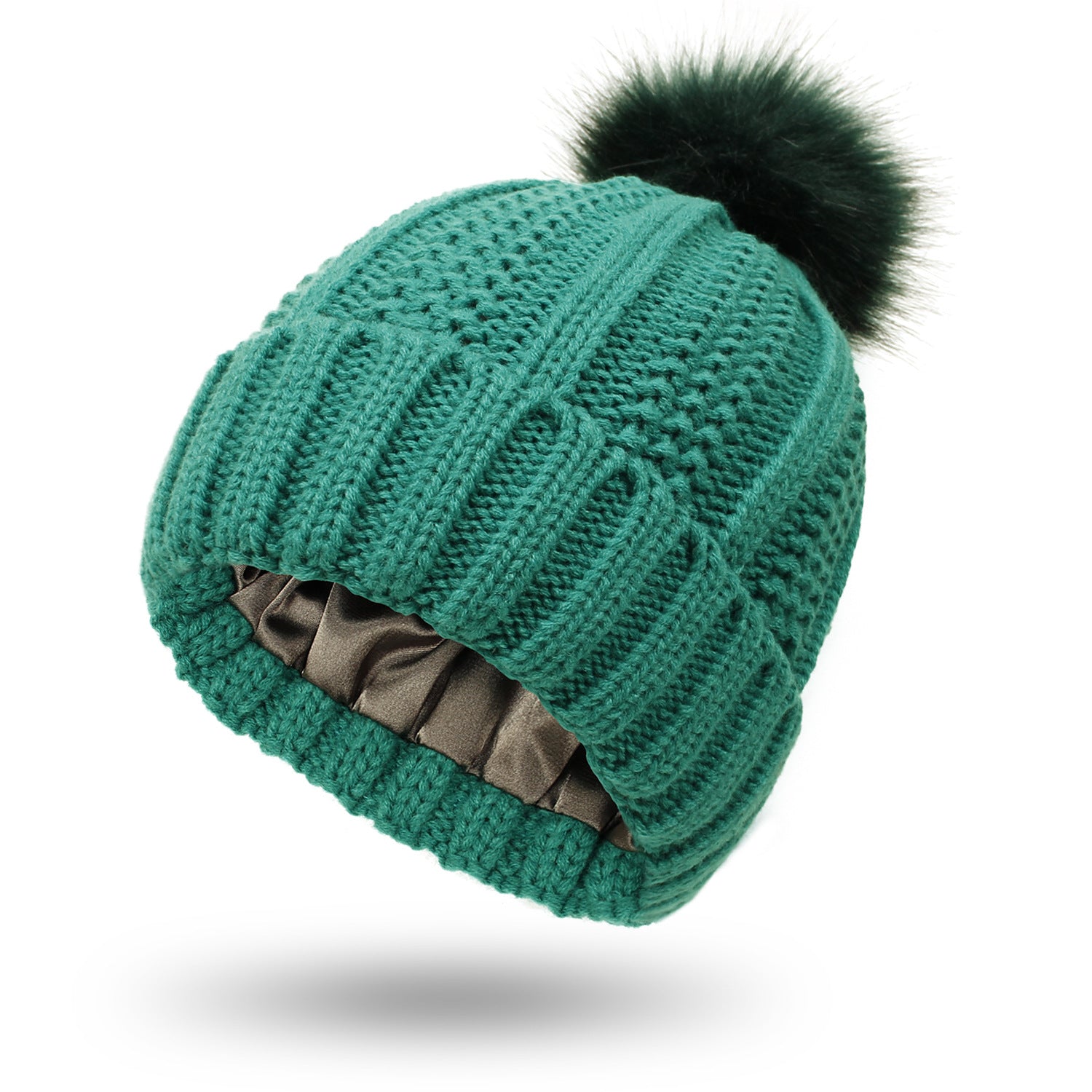 Women’s Winter Knit Beanie with Faux Fur Pom-Pom