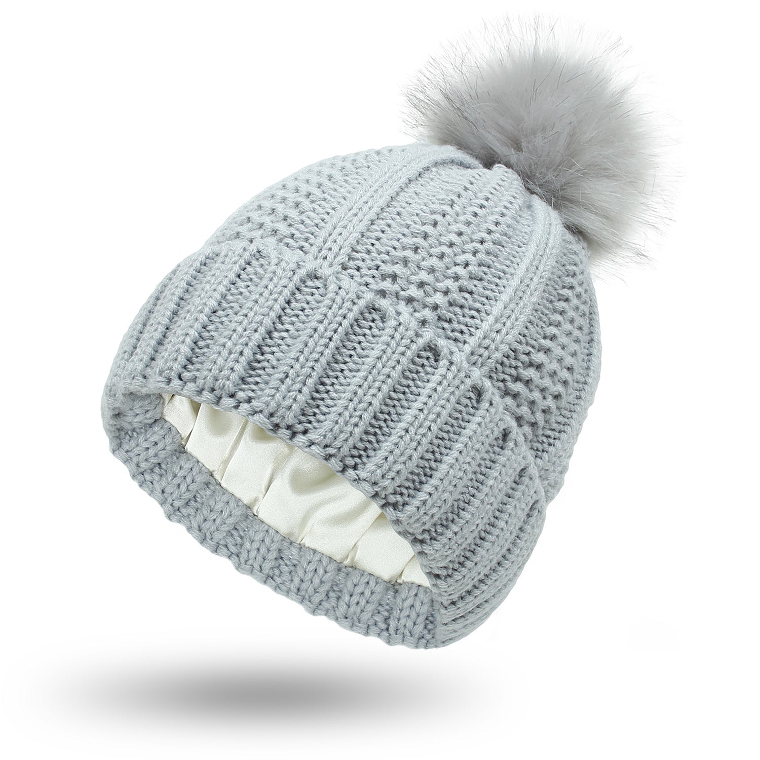 Women’s Winter Knit Beanie with Faux Fur Pom-Pom