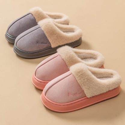 New Winter Cosy Warm Couple Style Concise Fluffy Slippers Women Men Non-slip Soft Slides Indoor Mule Ladies' Home Cotton Shoes