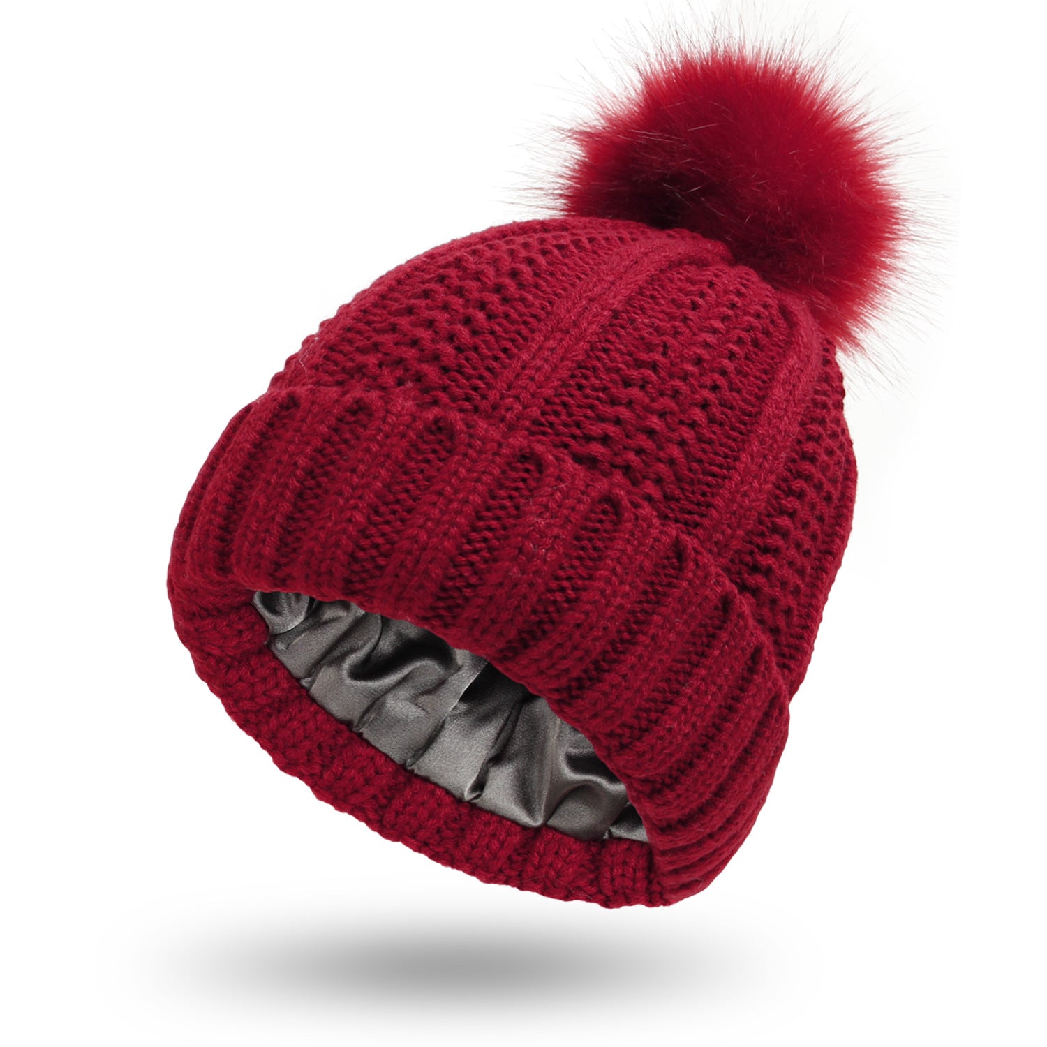 Women’s Winter Knit Beanie with Faux Fur Pom-Pom