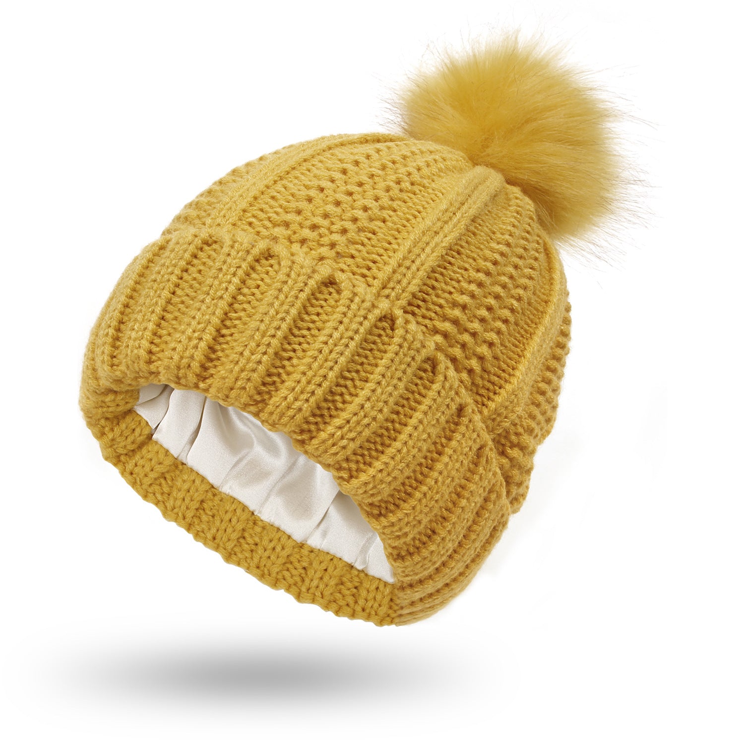 Women’s Winter Knit Beanie with Faux Fur Pom-Pom