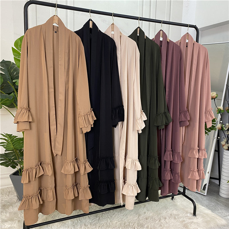 Ruffled Sleeves Lace Up Dubai Arab Cardigan Robe