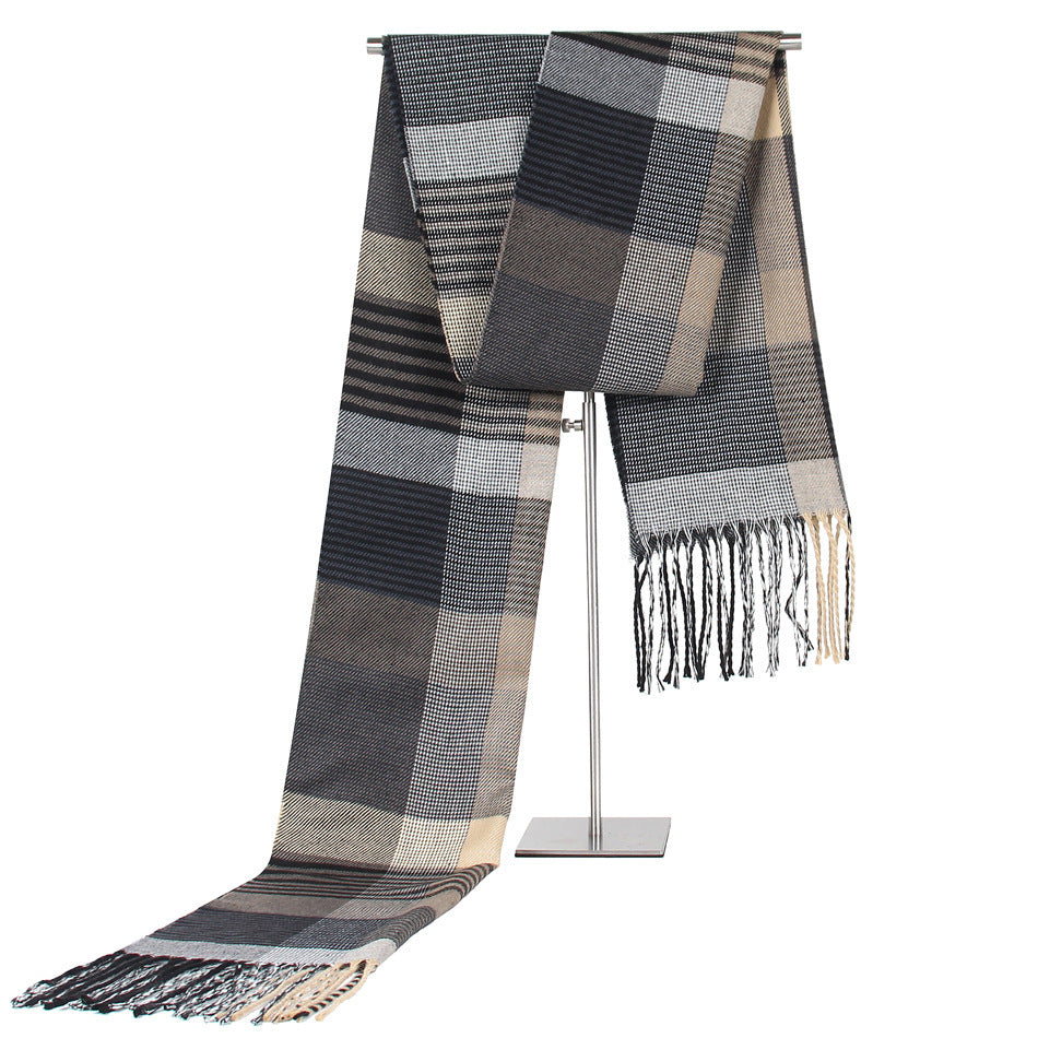 Autumn And Winter New Korean Style Plaid Middle-aged And Elderly Men's Scarf Cashmere-like Warm Scarf Gifts Promotional Products